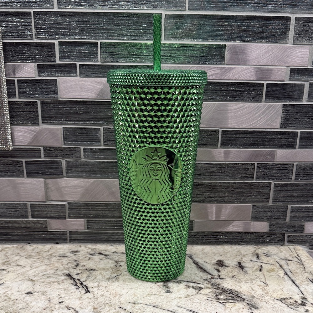 Starbucks Green Metallic 2023 Textured 24oz Tumbler with Lid and Straw